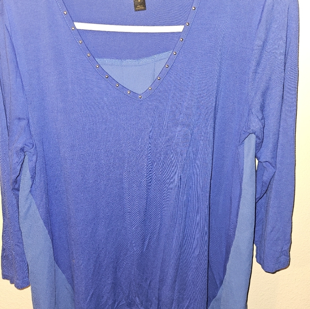 JM Collection Womans V Neck Blue Blouse Size M - Picture 4 of 10